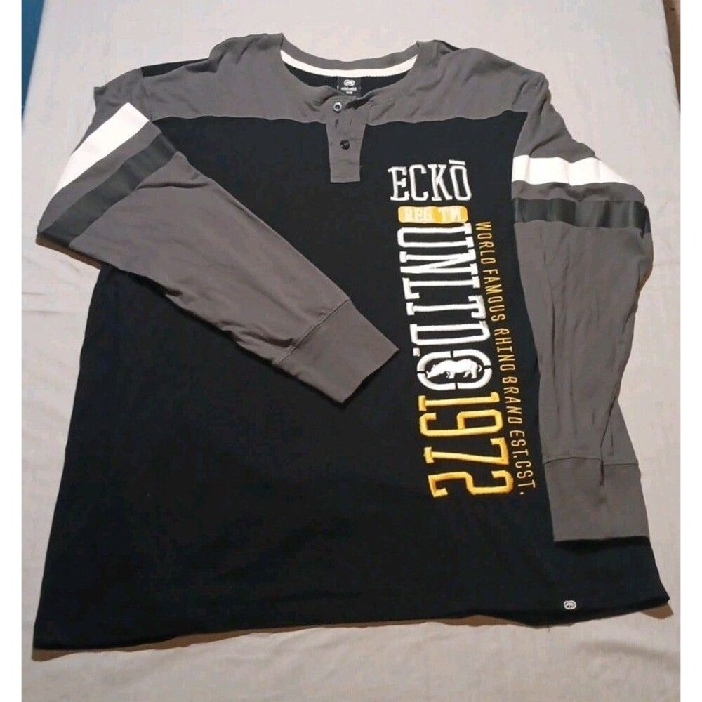 Y2K Ecko Unltd Long Sleeve Shirt 3XB Grey/ Black Embroidered Skater Grunge